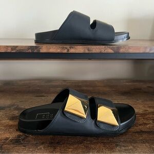 ShuShop New Bernarda Black Slides sandals matte large metallic studs womens‎ 6.5